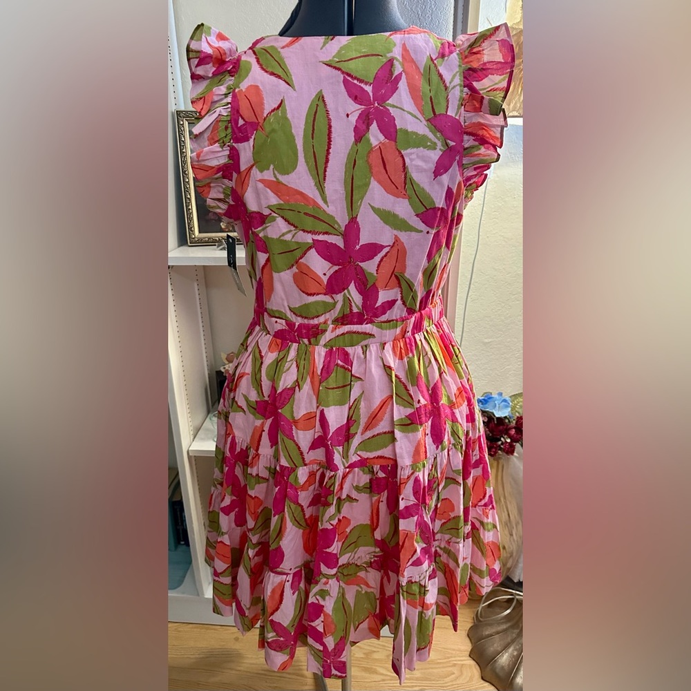 Floral Pink and Green Sleeveless Dress Size L - Picture 6 of 12